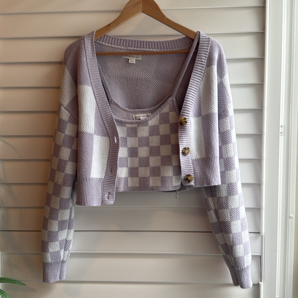 Aeropostale Purple and White Crop Tank and Sweater Set